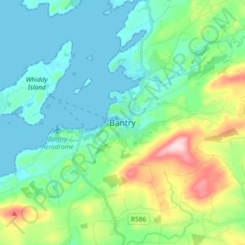 Mapa topográfico Bantry, altitud, relieve