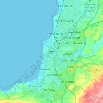 Mapa topográfico Ayr, altitud, relieve