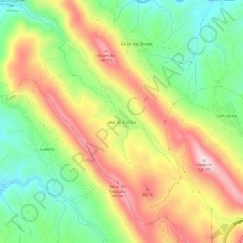 Mapa topográfico Vale do Cobrão, altitud, relieve