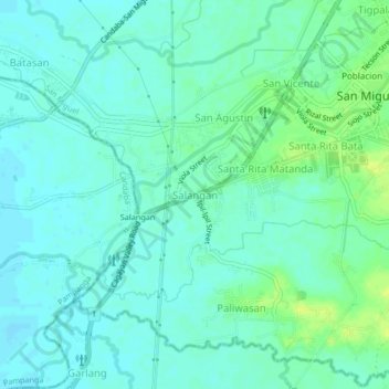 Mapa topográfico Salangan, altitud, relieve
