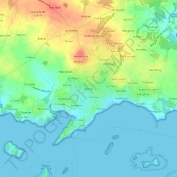 Mapa topográfico Quibias, altitud, relieve