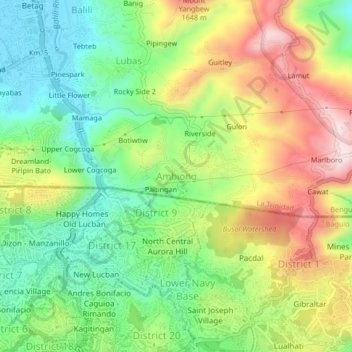 Mapa topográfico Ambiong, altitud, relieve