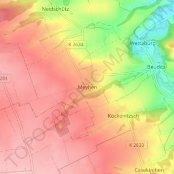 Mapa topográfico Meyhen, altitud, relieve