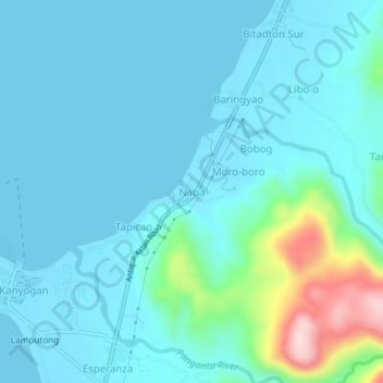 Mapa topográfico Naba, altitud, relieve