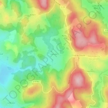 Mapa topográfico Argoulais, altitud, relieve