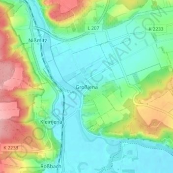 Mapa topográfico Großjena, altitud, relieve