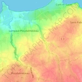 Mapa topográfico Kerleac'h, altitud, relieve