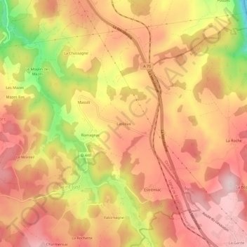 Mapa topográfico Lascoux, altitud, relieve