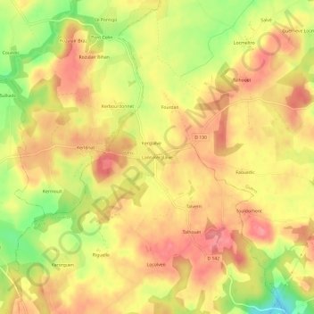 Mapa topográfico Lann Kerglaive, altitud, relieve