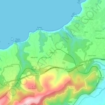 Mapa topográfico Valdredo, altitud, relieve