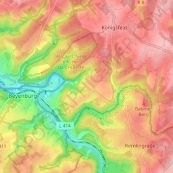 Mapa topográfico Hillringhausen, altitud, relieve