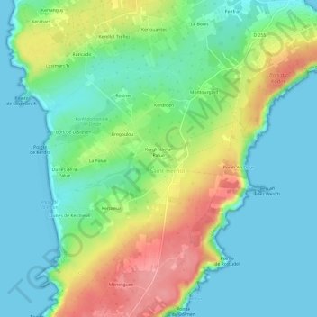 Mapa topográfico Kerglintin, altitud, relieve