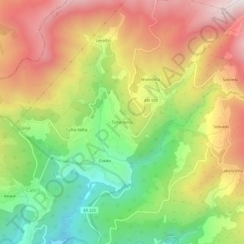 Mapa topográfico Tulha Nova, altitud, relieve