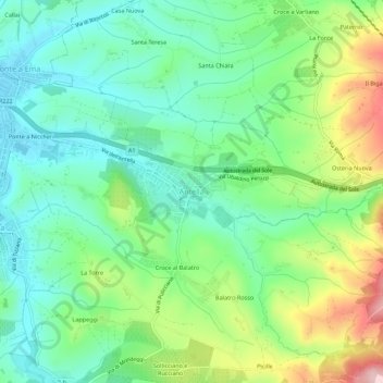 Mapa topográfico Antella, altitud, relieve