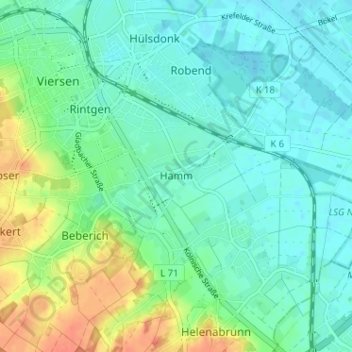 Mapa topográfico Hamm, altitud, relieve