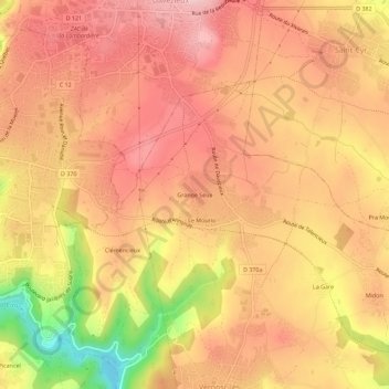 Mapa topográfico Grange Seux, altitud, relieve