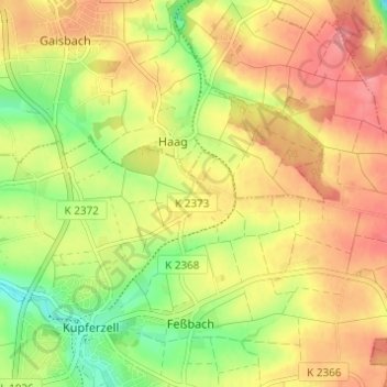 Mapa topográfico Kubach, altitud, relieve