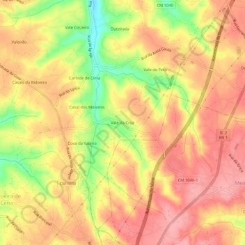 Mapa topográfico Vale da Cruz, altitud, relieve