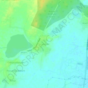 Mapa topográfico Sirudāvūr, altitud, relieve