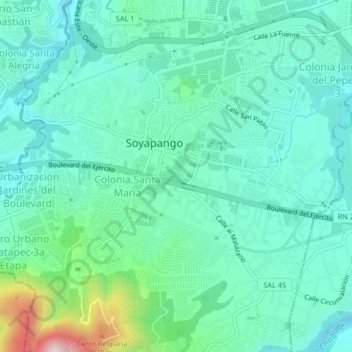 Mapa topográfico Comunidad Veracruz, altitud, relieve