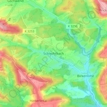 Mapa topográfico Schlechtbach, altitud, relieve