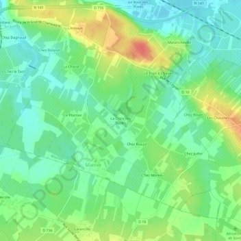 Mapa topográfico La Croix des Sables, altitud, relieve