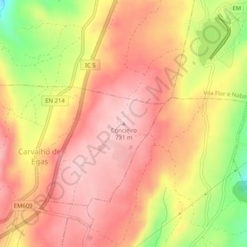 Mapa topográfico Concieiro, altitud, relieve