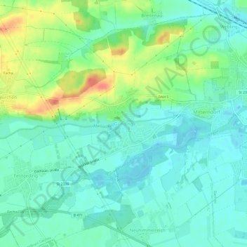 Mapa topográfico Günding, altitud, relieve