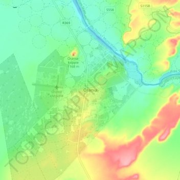 Mapa topográfico Orania, altitud, relieve