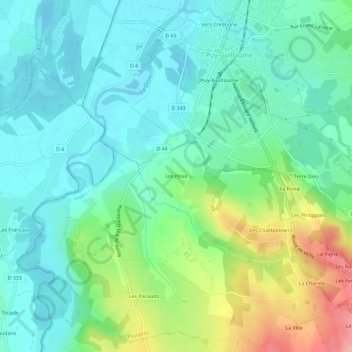 Mapa topográfico Les Peux, altitud, relieve