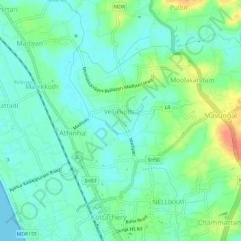 Mapa topográfico Ajanur, altitud, relieve