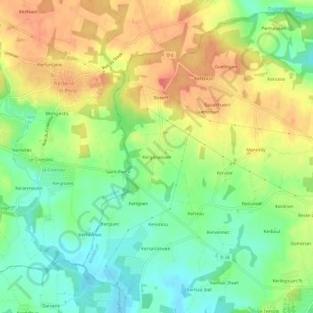 Mapa topográfico Kerganaouen, altitud, relieve