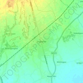 Mapa topográfico Silapathar, altitud, relieve