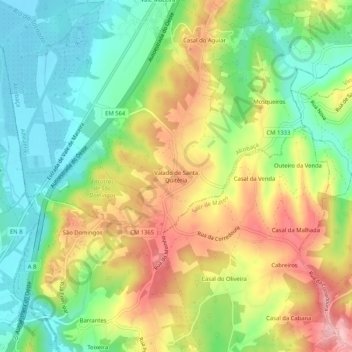 Mapa topográfico Valado de Santa Quitéria, altitud, relieve