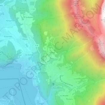 Mapa topográfico Ponnay, altitud, relieve
