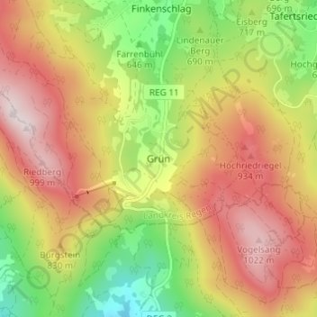 Mapa topográfico Grün, altitud, relieve