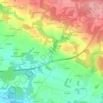 Mapa topográfico Lesteno, altitud, relieve