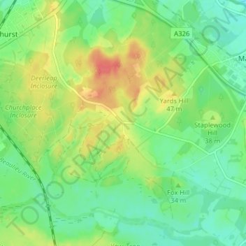 Mapa topográfico Long Down, altitud, relieve