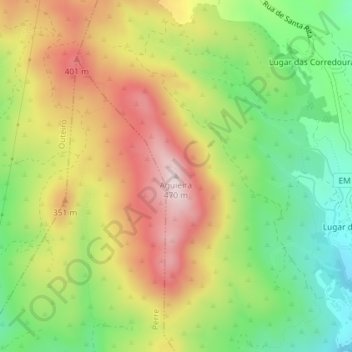 Mapa topográfico Aguieira, altitud, relieve