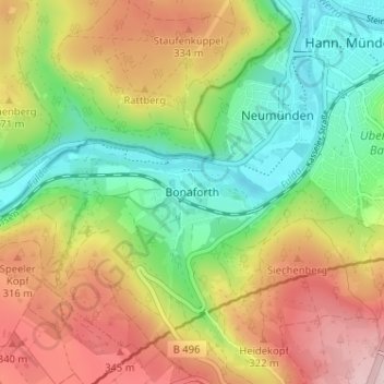 Mapa topográfico Bonaforth, altitud, relieve