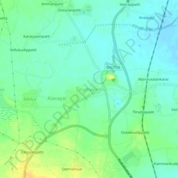 Mapa topográfico Tirumayam, altitud, relieve
