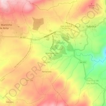 Mapa topográfico Assento de Paços, altitud, relieve