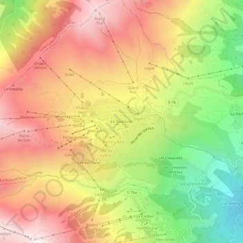 Mapa topográfico La Toussuire, altitud, relieve