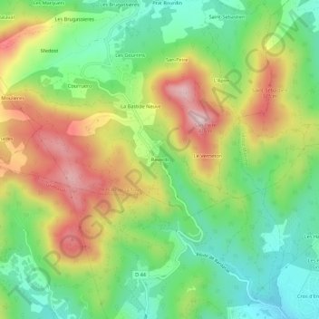 Mapa topográfico Reverdi, altitud, relieve