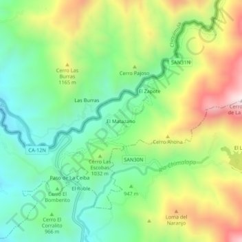 Mapa topográfico El Matazano, altitud, relieve