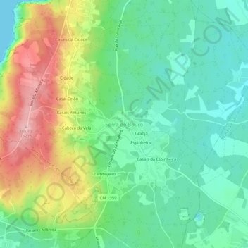 Mapa topográfico Serra do Bouro, altitud, relieve