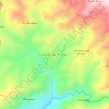 Mapa topográfico Capilla de Unanca, altitud, relieve