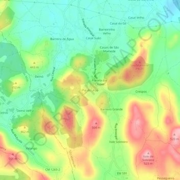Mapa topográfico Pia do Urso, altitud, relieve
