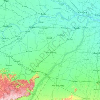 Mapa topográfico Bhojpur, altitud, relieve
