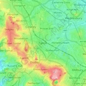 Mapa topográfico Tipton, altitud, relieve